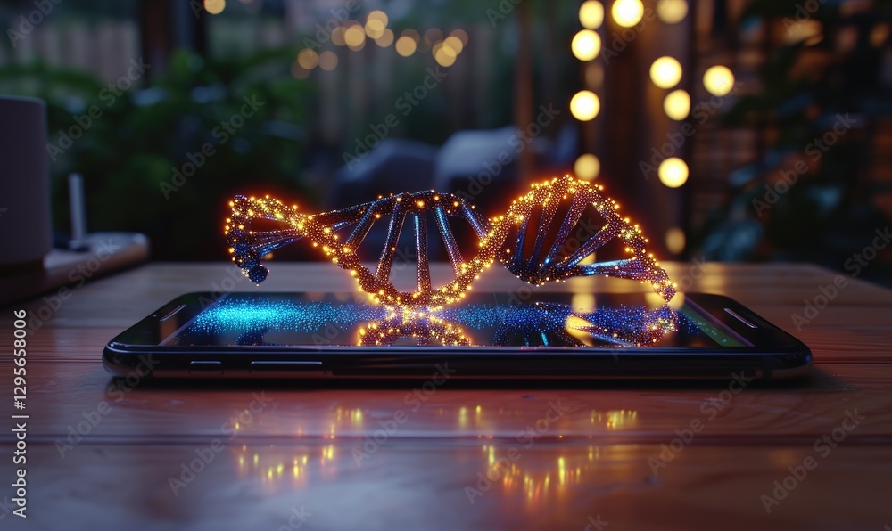 Illuminated DNA Helix Rests On Modern Smartphone