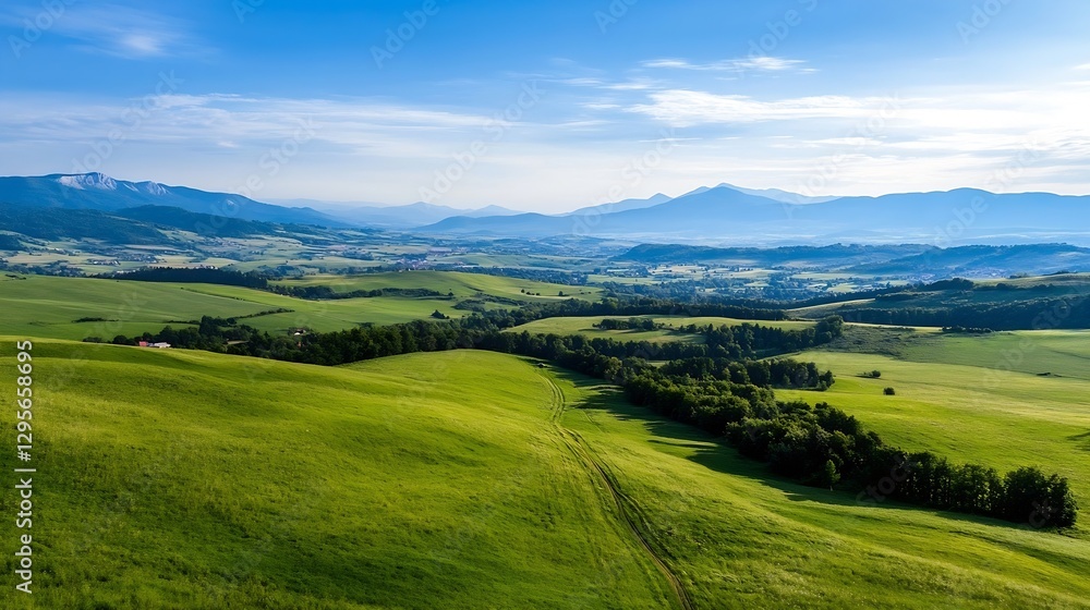 Breathtaking view of rolling green hills under a bright blue sky showcasing the beauty of natural landscapes : Generative AI Breathtaking view of rolling green hills under a bright blue sky showcasing the beauty of natural landscapes : Generative AI