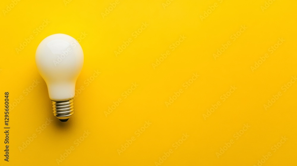 White Light Bulb on Vibrant Yellow Background White Light Bulb on Vibrant Yellow Background