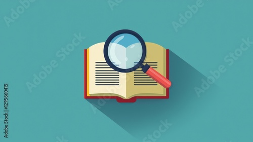 Open Book with Magnifying Glass on Colorful Background Design