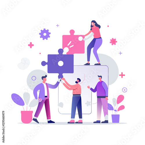 Team building and project management concept showing coworkers collaborating and placing boxes to symbolize teamwork, workflow organization, and collaborative planning

