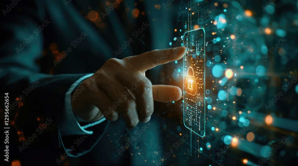 Businessman Interacting With Digital Cybersecurity Interface