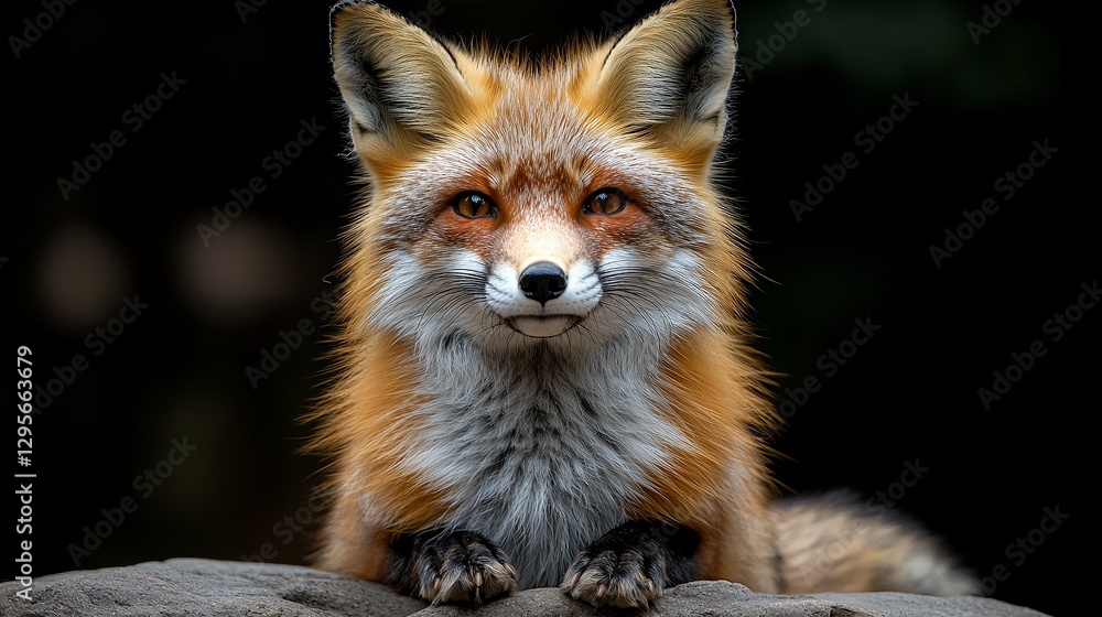 Naklejka premium A red fox sitting on top of a rock