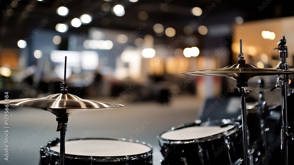 Obraz premium Close up view of drum set elements with blurred background at a music venue : Generative AI