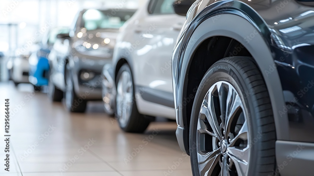 Close Up View of Modern Cars in a Stylish Showroom with Shiny Wheels and Interior : Generative AI Close Up View of Modern Cars in a Stylish Showroom with Shiny Wheels and Interior : Generative AI