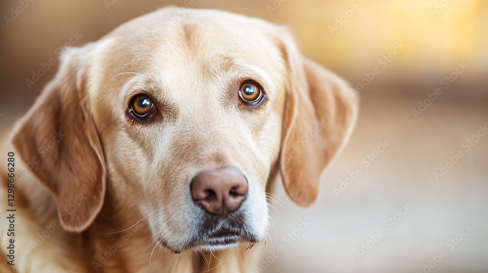Thoughtful golden labrador dog with expressive brown eyes in a soft blurred background : Generative AI Thoughtful golden labrador dog with expressive brown eyes in a soft blurred background : Generative AI