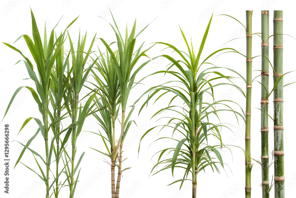 Fototapeta premium Different angles Sugar cane stalks, on white background