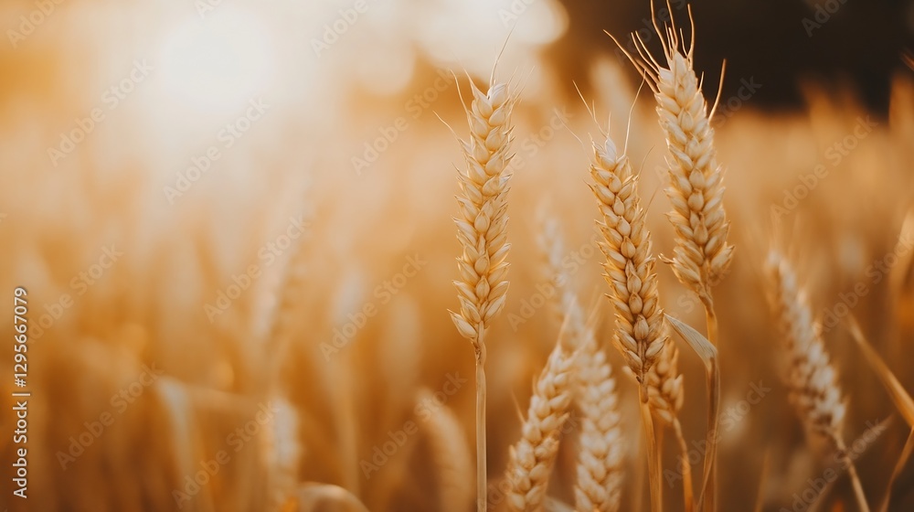 Fototapeta premium Golden wheat field glowing in the warm sunlight creating a picturesque rural landscape : Generative AI