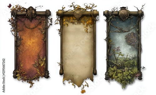 Decorative scroll banners, autumn, fantasy, game interface