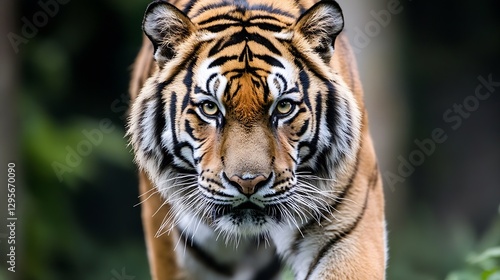 Majestic tiger prowling through the lush green jungle with fierce eyes : Generative AI photo