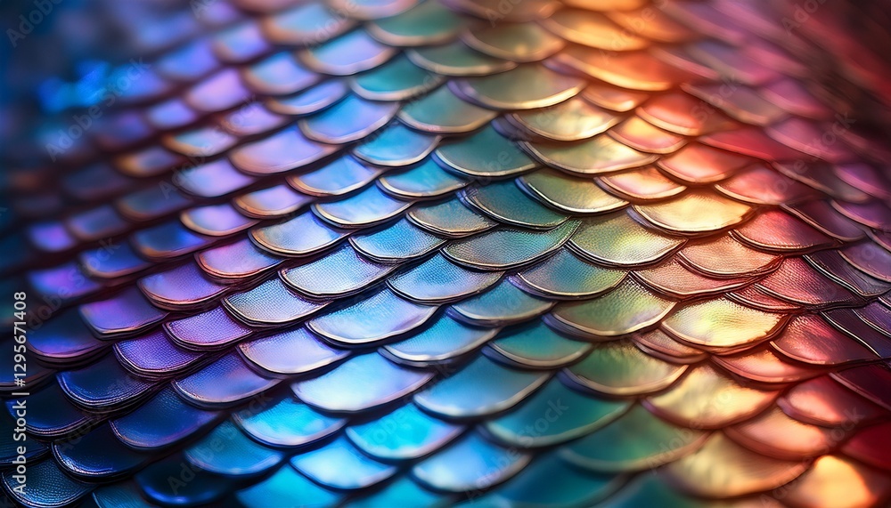 A close-up of iridescent fish scales, revealing the microscopic layers that shift in color, showcasing the vibrant, reflective beauty of the scales. A close-up of iridescent fish scales, revealing the microscopic layers that shift in color, showcasing the vibrant, reflective beauty of the scales.