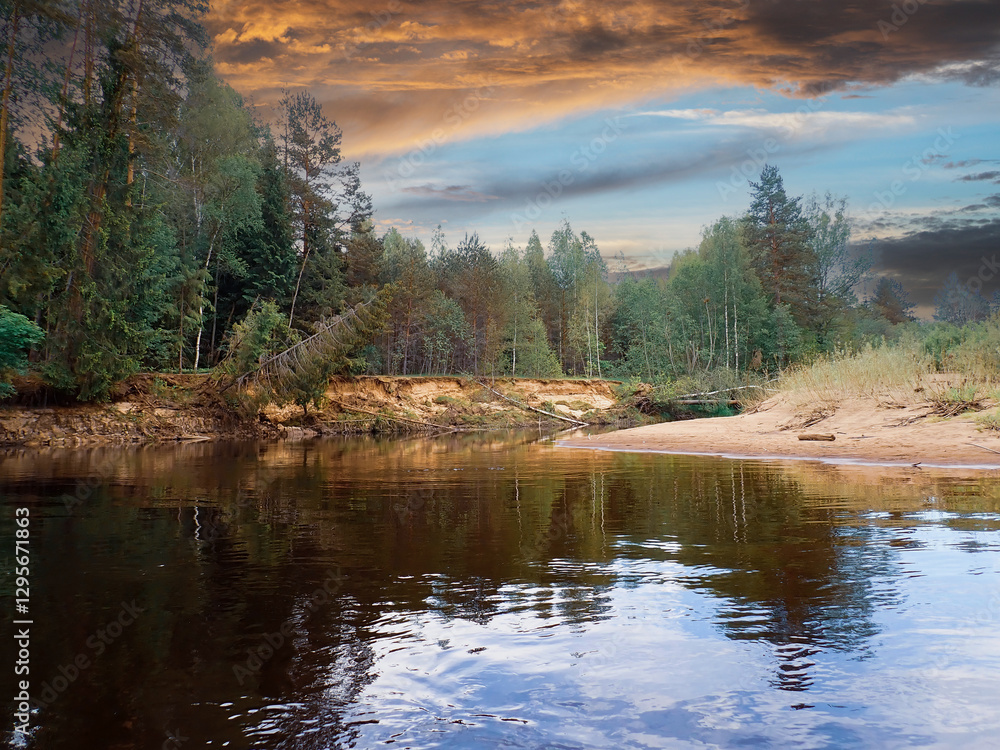 Obraz premium Exploring the Remote Beauty of the Upper Volga River in Russia