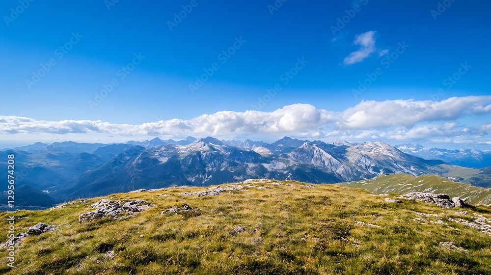 Breathtaking panoramic view of mountain landscape under clear blue skies for nature lovers and adventurers : Generative AI Breathtaking panoramic view of mountain landscape under clear blue skies for nature lovers and adventurers : Generative AI