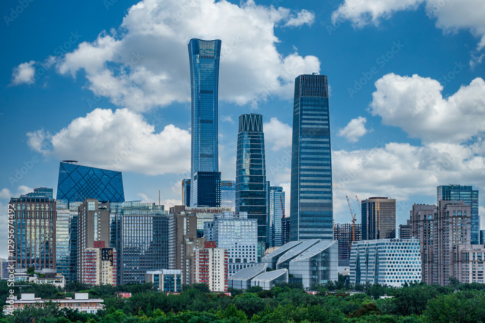 Fototapeta premium The skyline of Beijing, China: A bustling and magnificent scene outlined by modern architecture