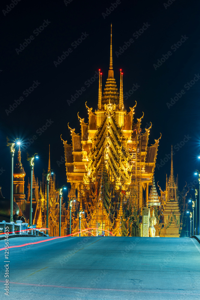 PHITSANULOK, THAILAND - February 11,2025:Turn on lights at night. beautiful Temple (Thai language:Wat Chan West) is a Buddhist temple (Thai language:Wat) It is a major tourist attraction Phitsanulok