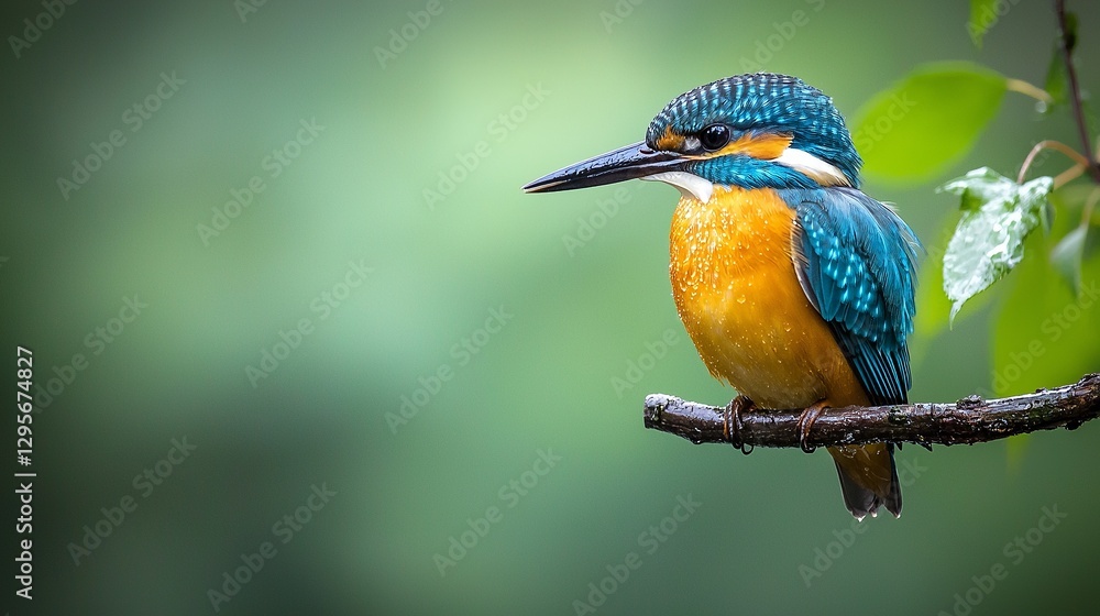 A small bird sitting on a branch with a green background