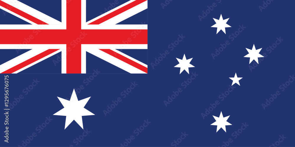 Fototapeta premium Australia flag. Flag of Australia. The official ratio. Flag icon. Standard color. Standard size. A rectangular flag. Computer illustration. Digital illustration. Vector illustration.