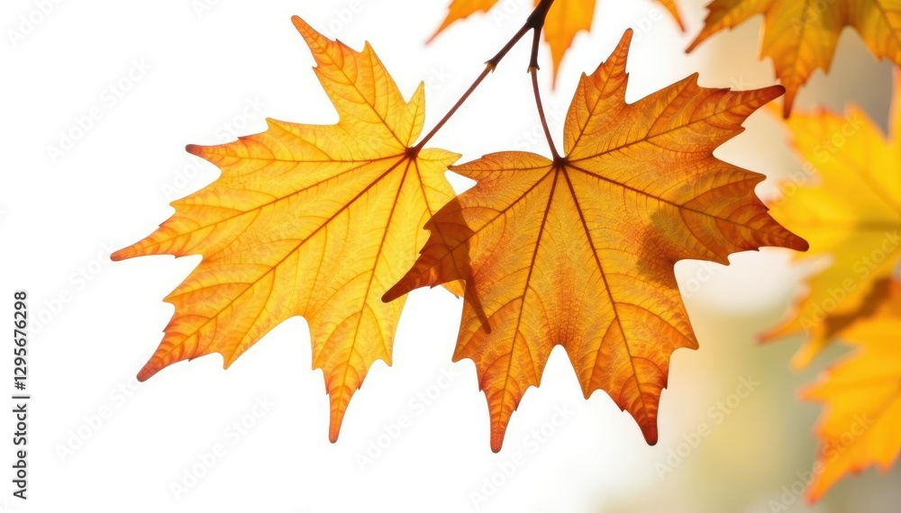Golden maple leaf with veins isolated on white background, foliage, empty, tree Golden maple leaf with veins isolated on white background, foliage, empty, tree