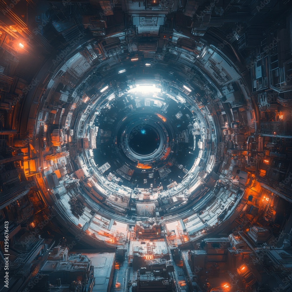 Fototapeta premium Futuristic Digital Tunnel with Glowing Circuits and Bright Lights