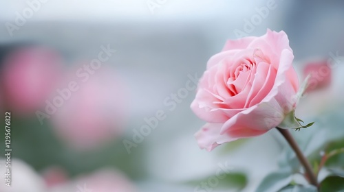 Beautiful pink rose flower captured in soft focus showcasing nature's elegance and floral beauty : Generative AI photo