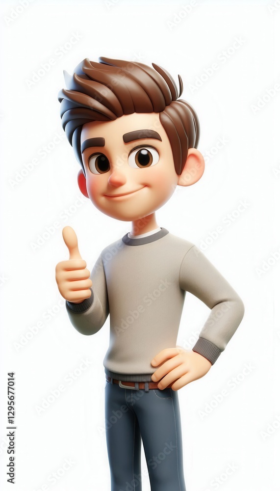 Animated character giving thumbs up studio 3d model creative environment front view positivity Animated character giving thumbs up studio 3d model creative environment front view positivity