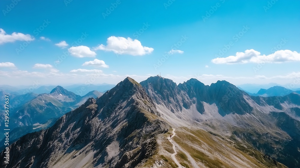 Fototapeta premium Aerial Mountain Landscape under Clear Blue Sky with Scenic Beauty : Generative AI