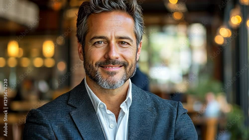 Portrait of a Confident Middle-Aged Man in a Restaurant Setting Portrait of a Confident Middle-Aged Man in a Restaurant Setting