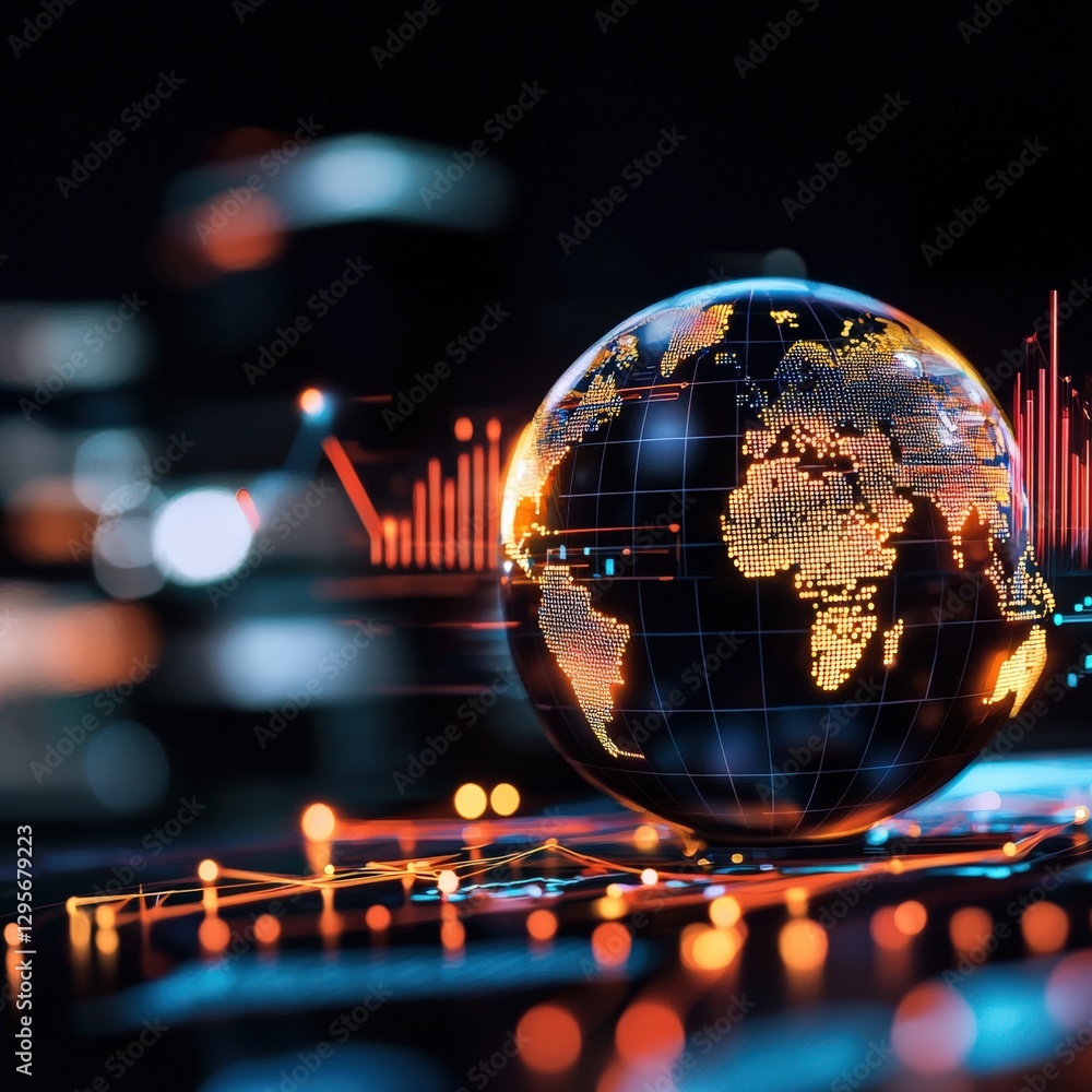 Fototapeta premium Digital Globe with Data Visualization Elements