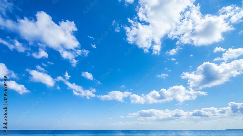 Beautiful Cloudy Blue Sky Over Serene Ocean Waters Enhancing Peaceful Atmosphere : Generative AI Beautiful Cloudy Blue Sky Over Serene Ocean Waters Enhancing Peaceful Atmosphere : Generative AI