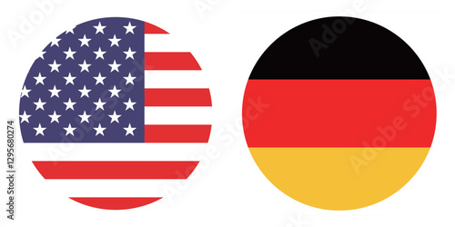 Flags of the United States and Germany. Button flag icon. Standard color. Circle icon flag. Computer illustration. Digital illustration. Vector illustration.