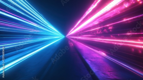 Abstract arrow speed motion light effect with glowing blue and pink colors, dynamic energy flow on a dark background. Futuristic, neon, and digital motion concept with vibrant light trails. Generativ