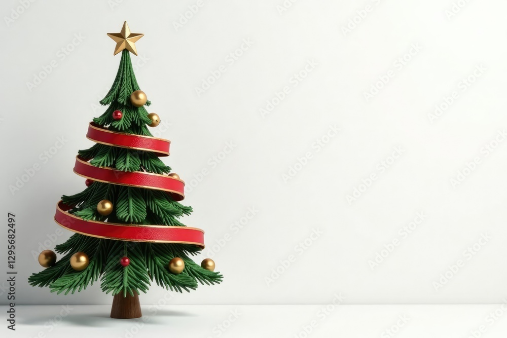 Simple Christmas tree with red green and gold stripes on a white background, gold, red Simple Christmas tree with red green and gold stripes on a white background, gold, red