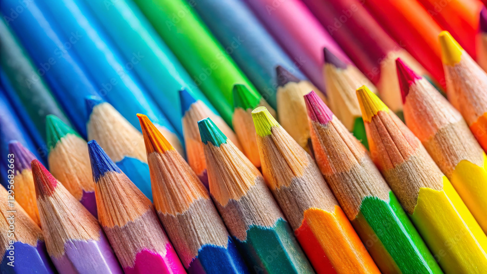 A close-up of watercolor pencils with their vibrant tips on display, A close-up of watercolor pencils with their vibrant tips on display,