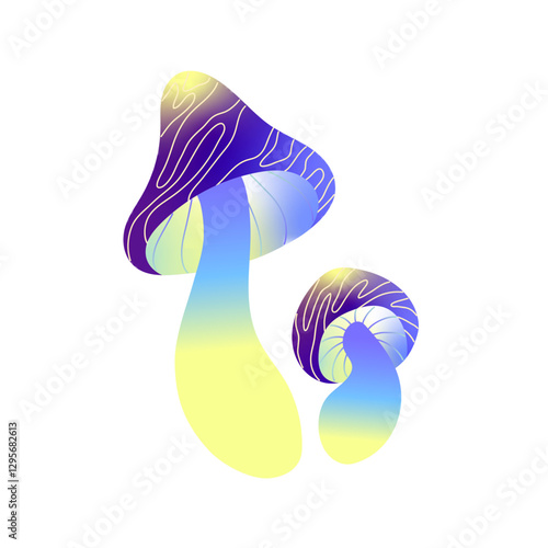 Abstract poisonous hallucinogenic mushrooms. Colourful psychedelic boletus. Venomous psilocybin fungi, toxic fungus, inedible magic bolete, drug. Flat isolated vector illustration on white background