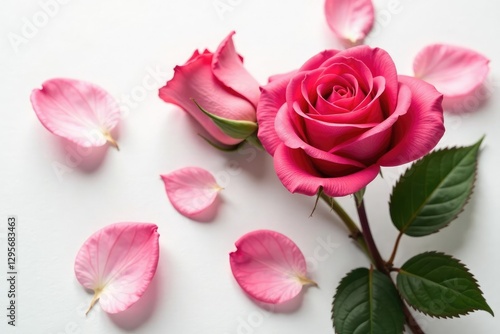 Simple yet stunning rose flowers on a plain white surface, petals, clean