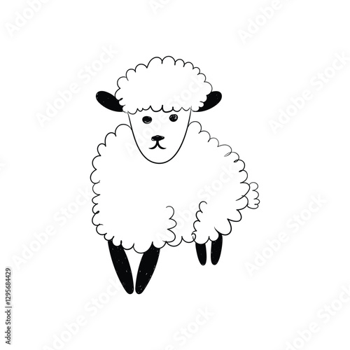 Funny white and black sheep animals doodle. vector hand drawn sheep line drawing. black outline on a transparent background. vector illustration