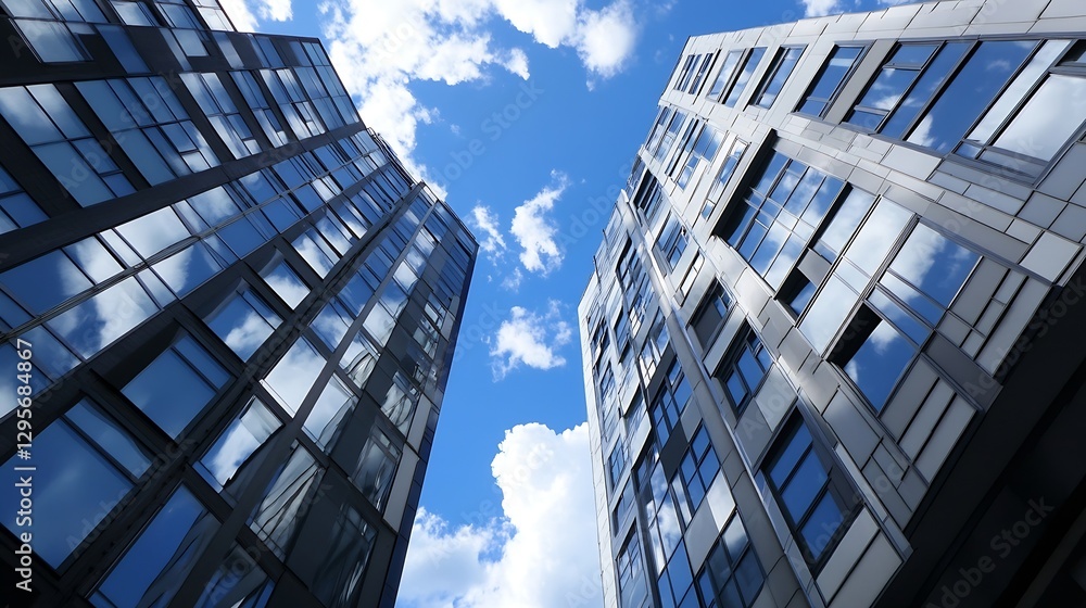 Fototapeta premium Architectural Marvel Skylines with Glass Towers Reflecting the Blue Sky : Generative AI
