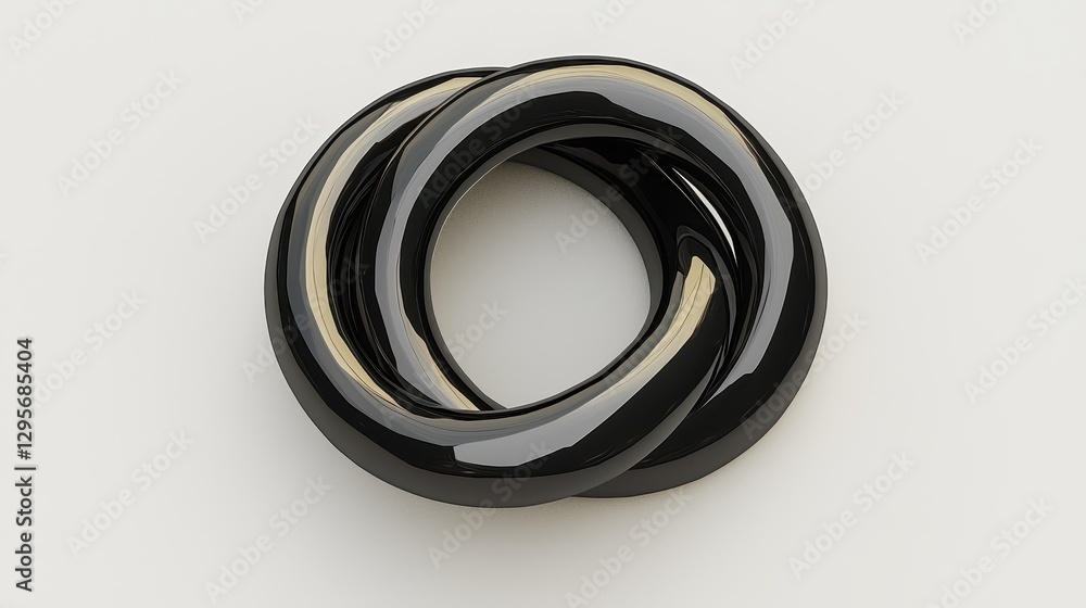 Naklejka premium A sleek, transparent black torus, a three-dimensional geometric form, rendered in pristine white as a PNG image, inviting viewers to explore its intricate design. 