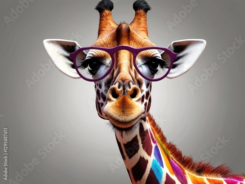 Stylish Giraffe with Red Glasses