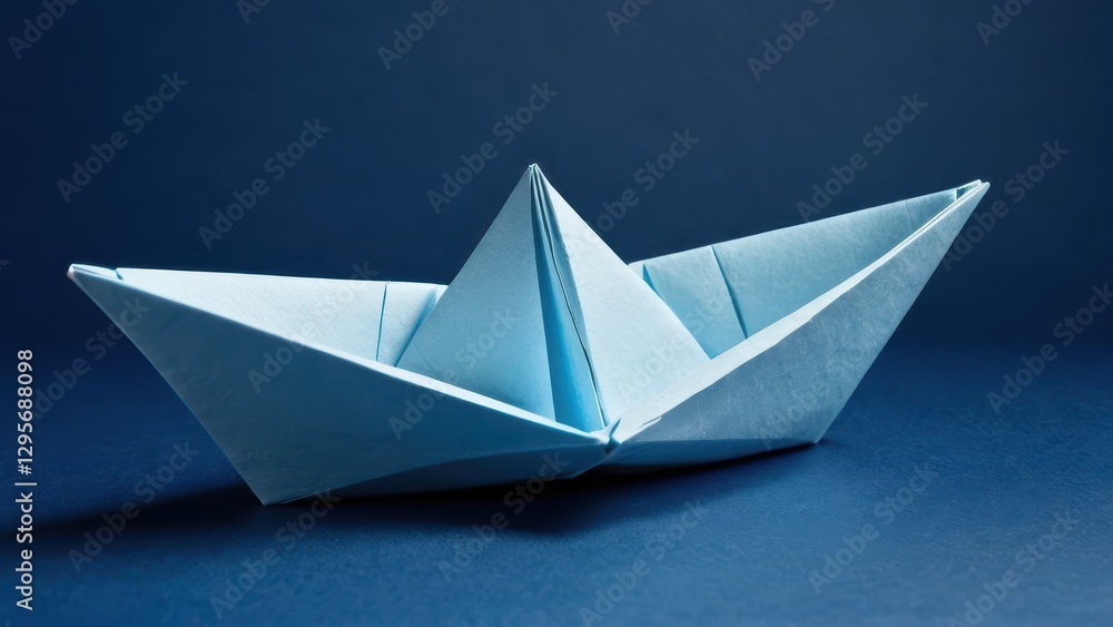 a serene blue origami boat elegantly crafted against a dark backdrop a serene blue origami boat elegantly crafted against a dark backdrop
