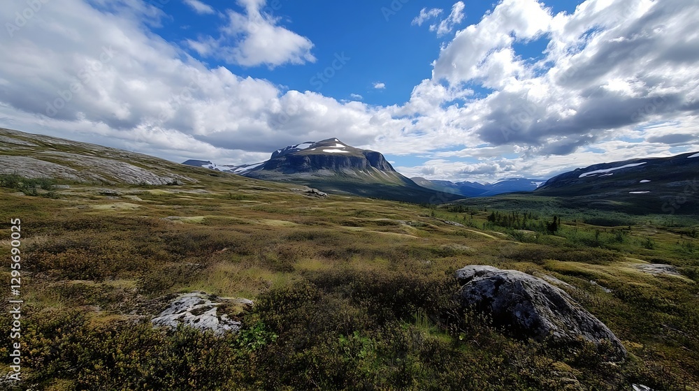 Expansive Green Landscape Under Bright Blue Sky With Majestic Mountains in the Distance : Generative AI Expansive Green Landscape Under Bright Blue Sky With Majestic Mountains in the Distance : Generative AI