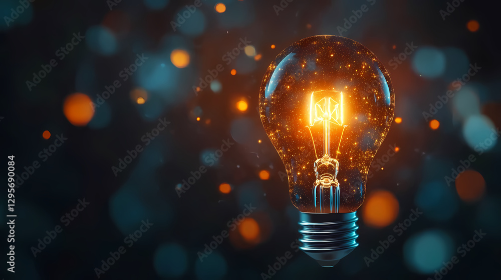 Glowing Lightbulb with Sparks and Gold Glowing Lightbulb with Sparks and Gold