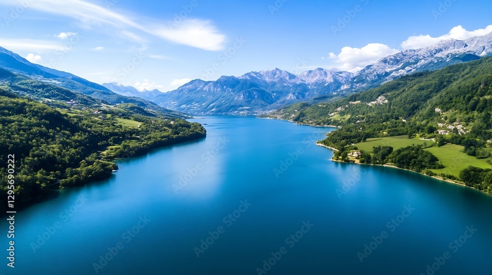 Breathtaking Aerial View of Serene Lake Surrounded by Majestic Mountains : Generative AI Breathtaking Aerial View of Serene Lake Surrounded by Majestic Mountains : Generative AI