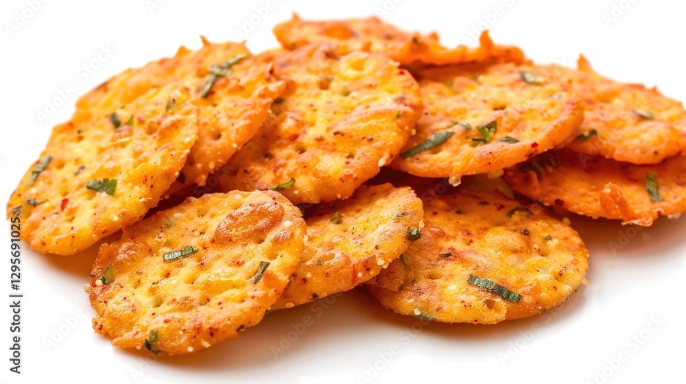 Mathri (Savory Snack) – A Crispy and Delicious Treat for Happy Holi Celebration Isolated on White Background Mathri (Savory Snack) – A Crispy and Delicious Treat for Happy Holi Celebration Isolated on White Background