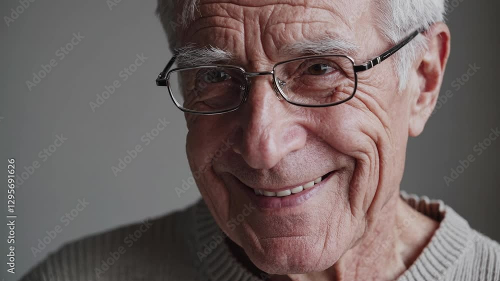 An elderly man with glasses is smiling softly, conveying warmth and kindness. His homey environment and gentle demeanor reflect resilience and life experience. An elderly man with glasses is smiling softly, conveying warmth and kindness. His homey environment and gentle demeanor reflect resilience and life experience.