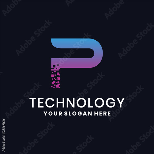Pixel letter P logo design with gradient color