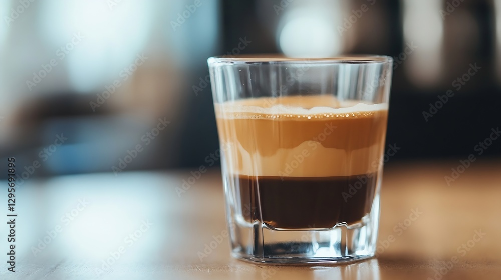 Close up view of a deliciously layered espresso shot in a stylish glass cup : Generative AI Close up view of a deliciously layered espresso shot in a stylish glass cup : Generative AI