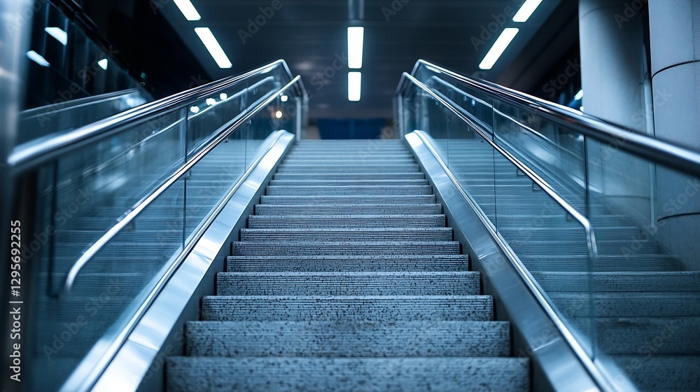 Modern Staircase in Urban Environment with Fluorescent Lighting : Generative AI Modern Staircase in Urban Environment with Fluorescent Lighting : Generative AI