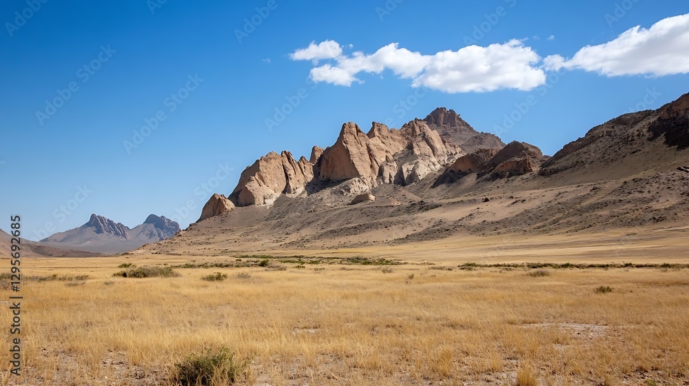 Vast Desert Landscape with Unique Rock Formations Under Bright Blue Sky : Generative AI Vast Desert Landscape with Unique Rock Formations Under Bright Blue Sky : Generative AI