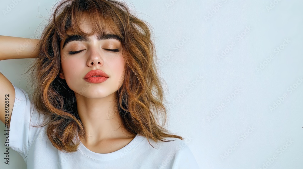 Generative AI, Serene Woman Enjoying Sunlight with Eyes Closed Generative AI, Serene Woman Enjoying Sunlight with Eyes Closed